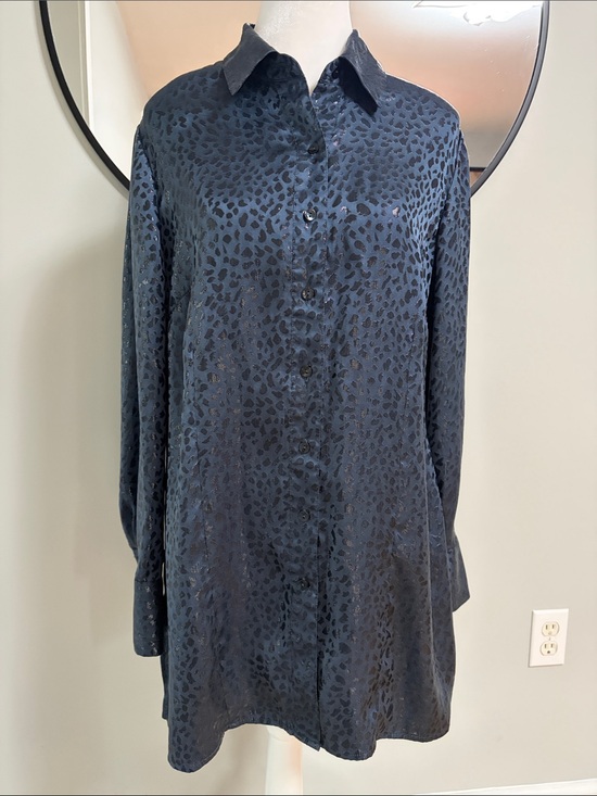 Chico's Tops - Chico’s Silk Blend Blue Black Leopard Print Button‎ Up Tunic Blouse Shirt Sz 1